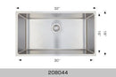 208044 Undermount Single Bowl Stainless Steel Kitchen Sink