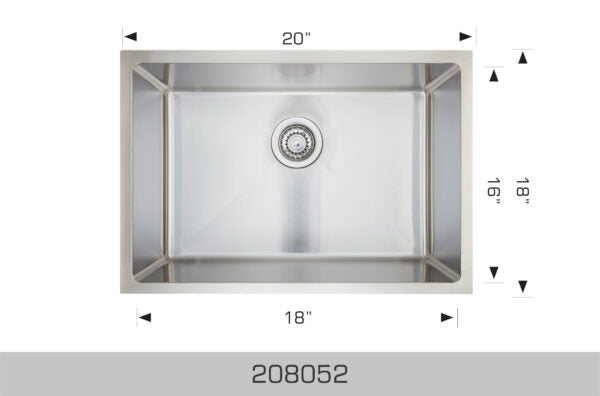 208052 Undermount Single Bowl Stainless Steel Kitchen Sink