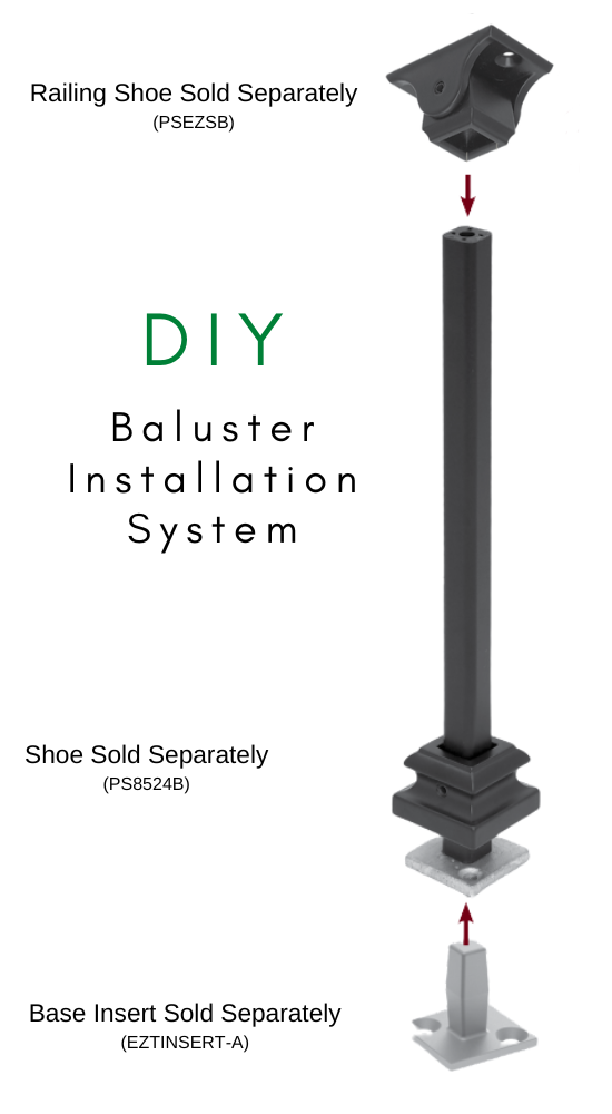 STAIR BALUSTER  PT48A144B 1/2″SQ. DOUBLE BASKET TUBULAR PICKET 44″ – SATIN BLACK