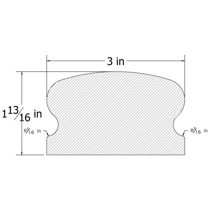 WH3113163HM REGAL HARD MAPLE HANDRAIL 3″ X 1 13/16″ X 12 FT.